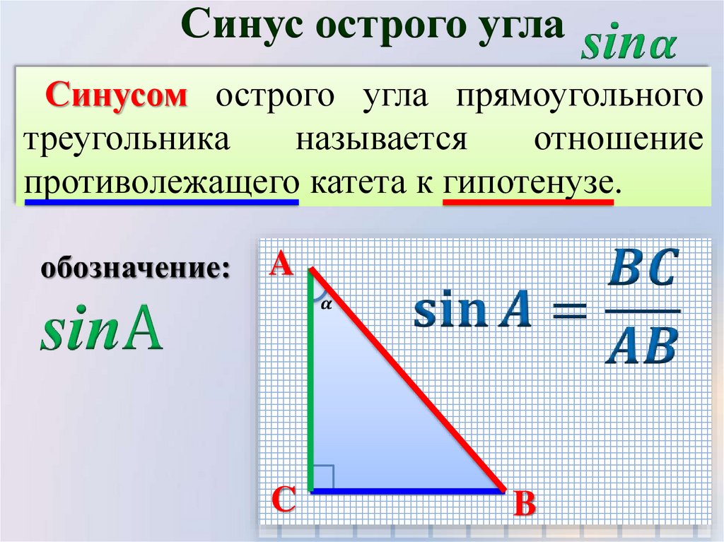 Формула косинуса острого угла прямоугольного треугольника. Синус угла Альфа отношение. Синус косинус тангенс острого угла. Нахождение синусов и косинусов в треугольнике. Синус острого угла Альфа.
