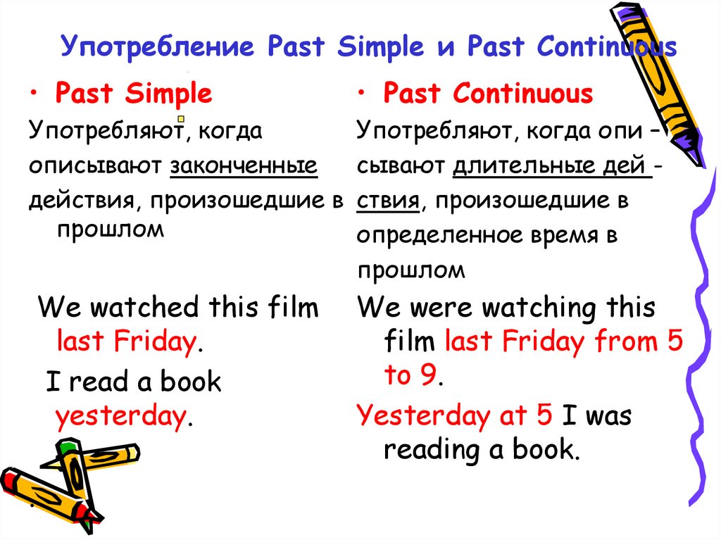 Употребление Past Simple и Past Continuous
