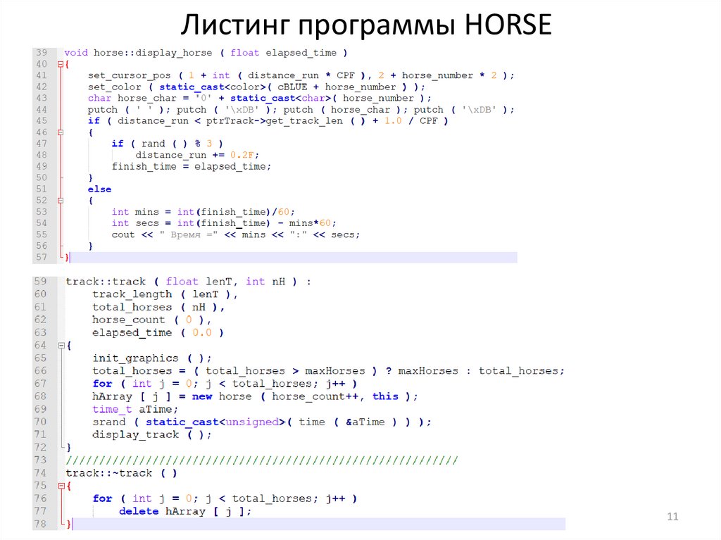 Листинг программы HORSE