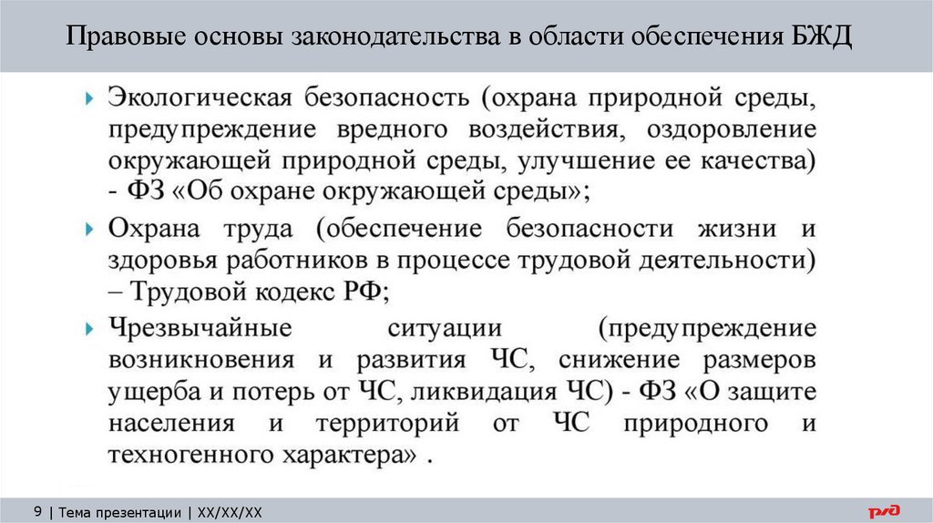Правовые основы законодательства в области обеспечения БЖД