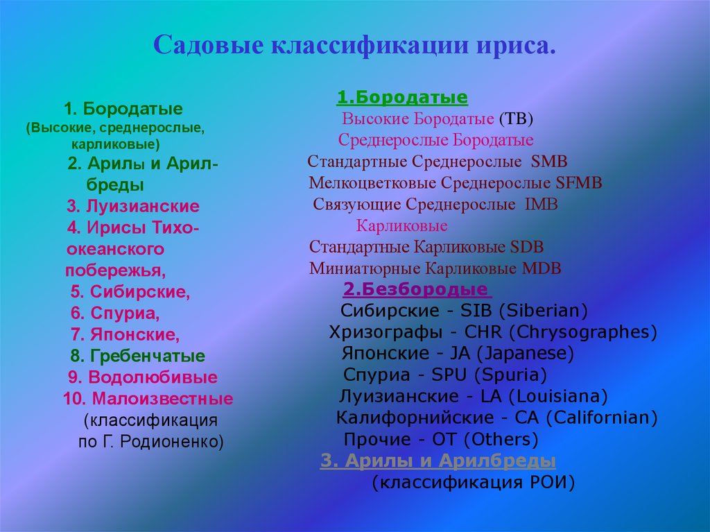 Садовые классификации ириса.
