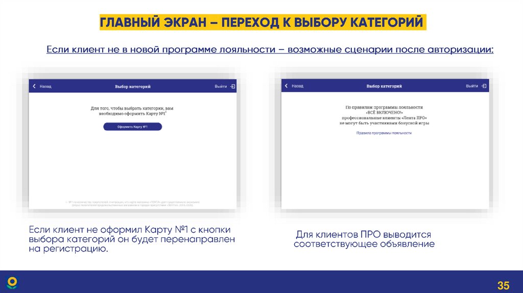 Главный экран – переход к выбору категорий