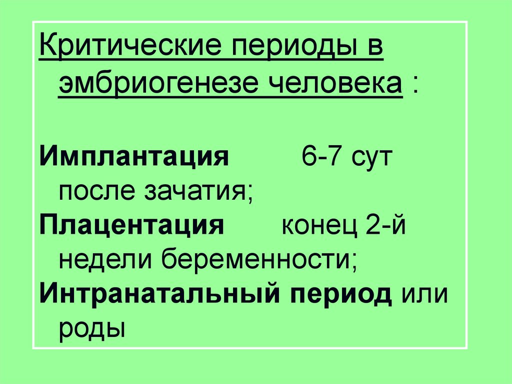 Критические периоды развития плода презентация