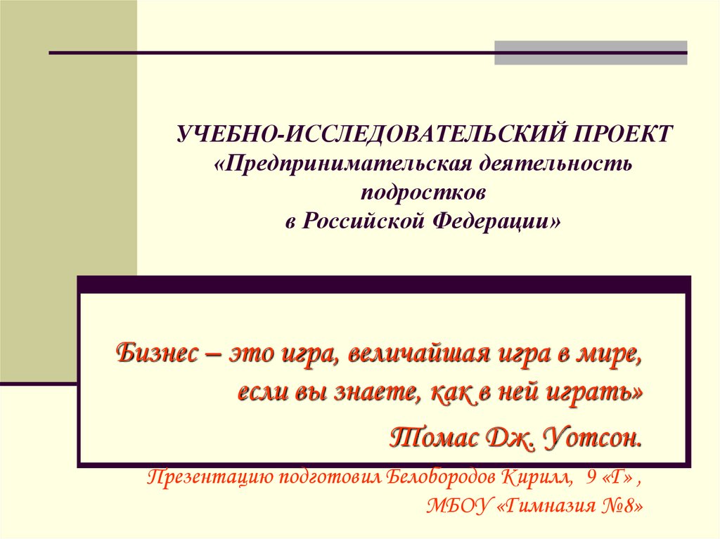 Предпринимательство подростков проект