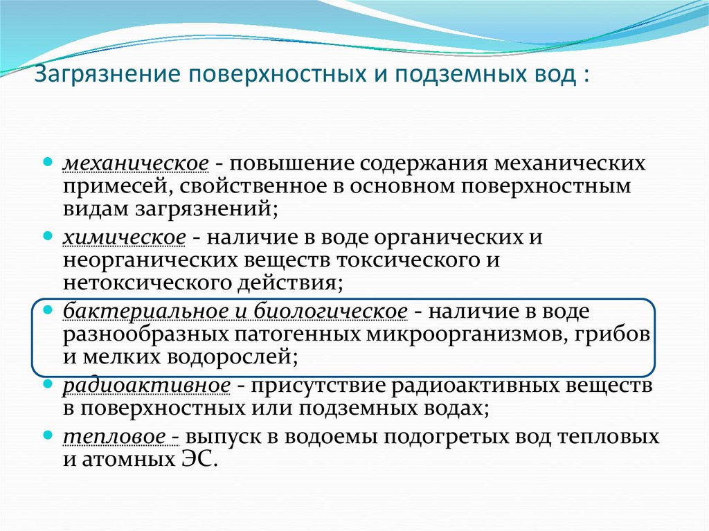 Загрязнение поверхностных вод презентация