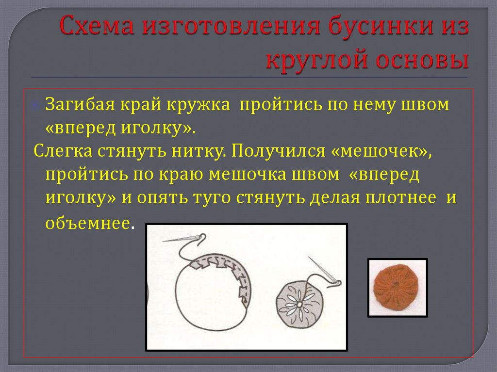 Схема изготовления бусинки из круглой основы