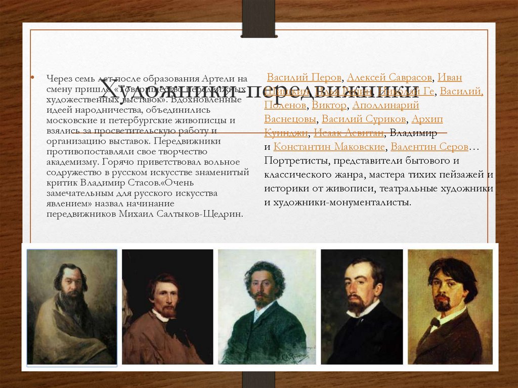 Презентация картин одного из художников передвижников расположив их в хронологическом порядке