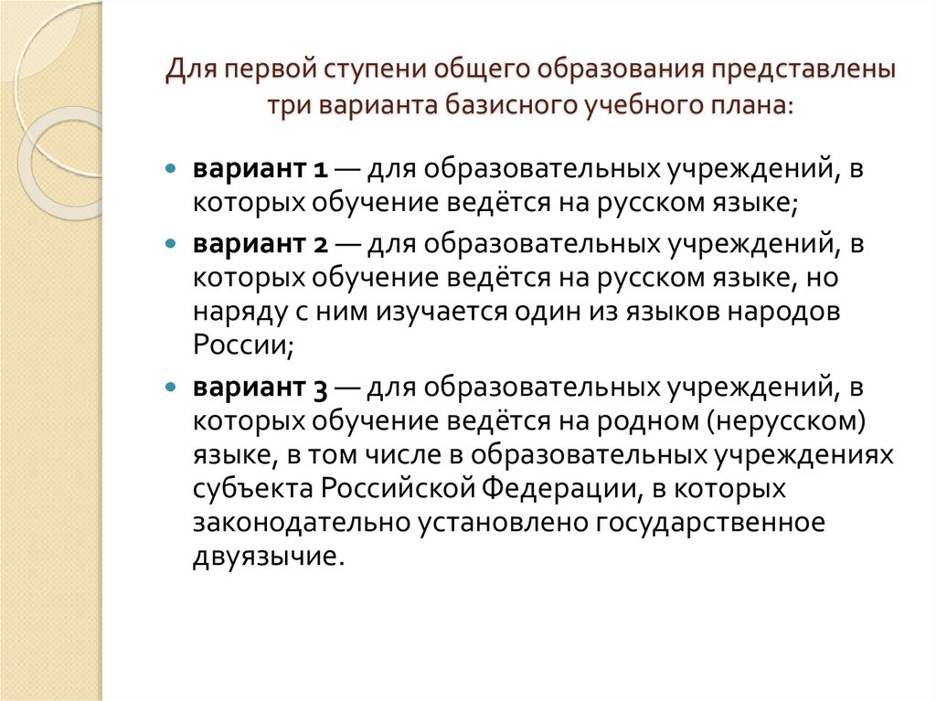 Виды базисного учебного плана