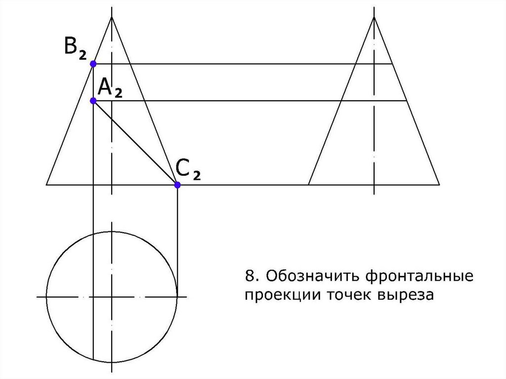 Начертить горизонтальную линию. Ортогональная проекция сечения. Наложение сечения в проекционной связи. Проекции сечения гиперболы в различных видах. Начертите конус и сферу и обозначьте все элементы указанных фигур.