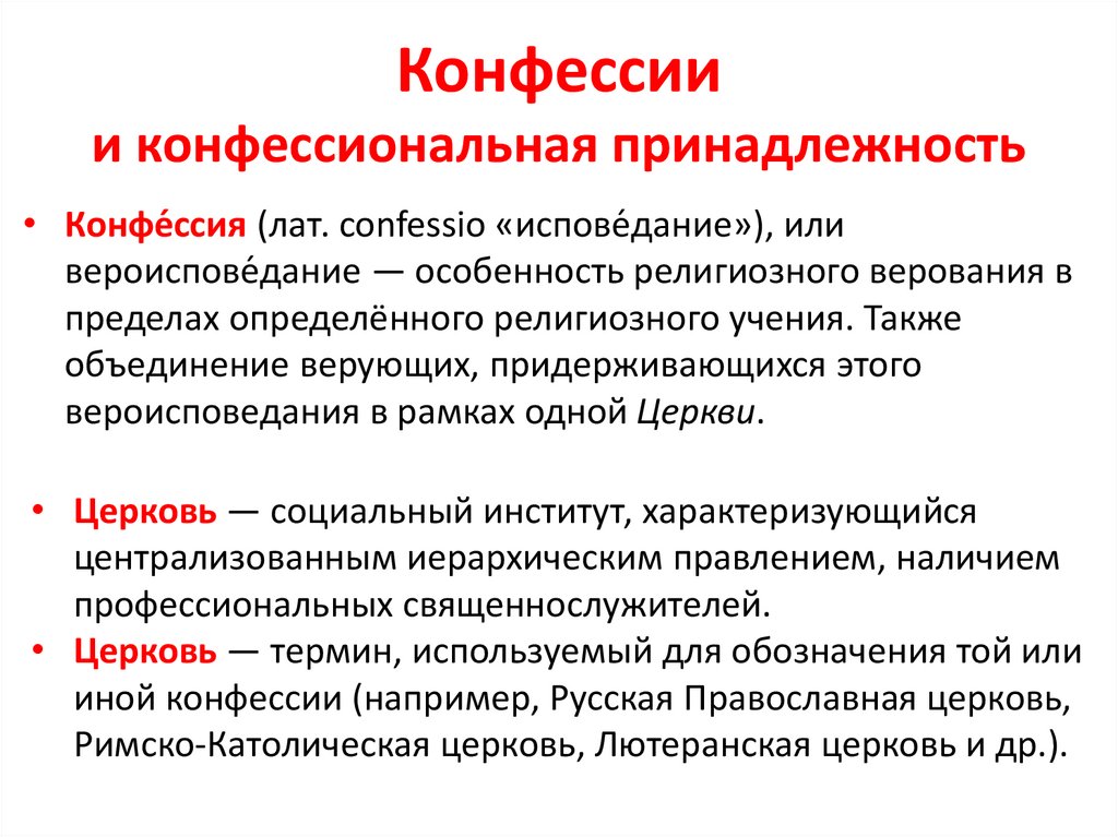 Конфессии и конфессиональная принадлежность