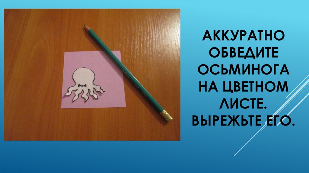Аккуратно Обведите осьминога на цветном листе. Вырежьте его.
