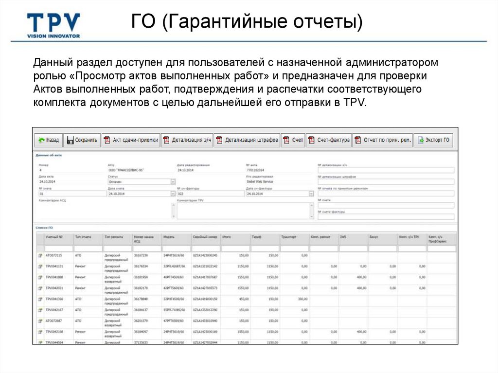 ГО (Гарантийные отчеты)