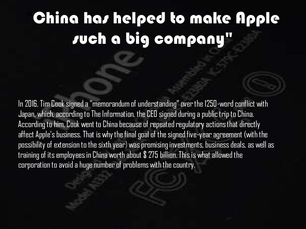 "China has helped to make Apple such a big company"