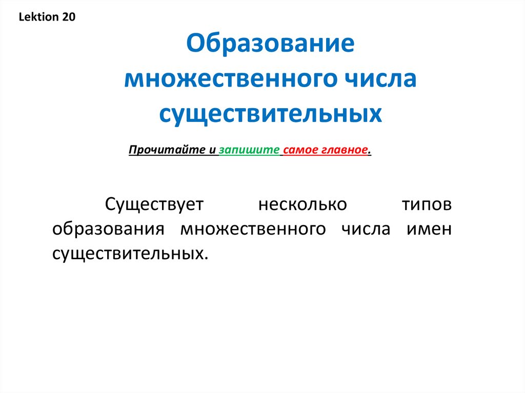 Образование множественных существительных. Образование мн ч для младшей школы.