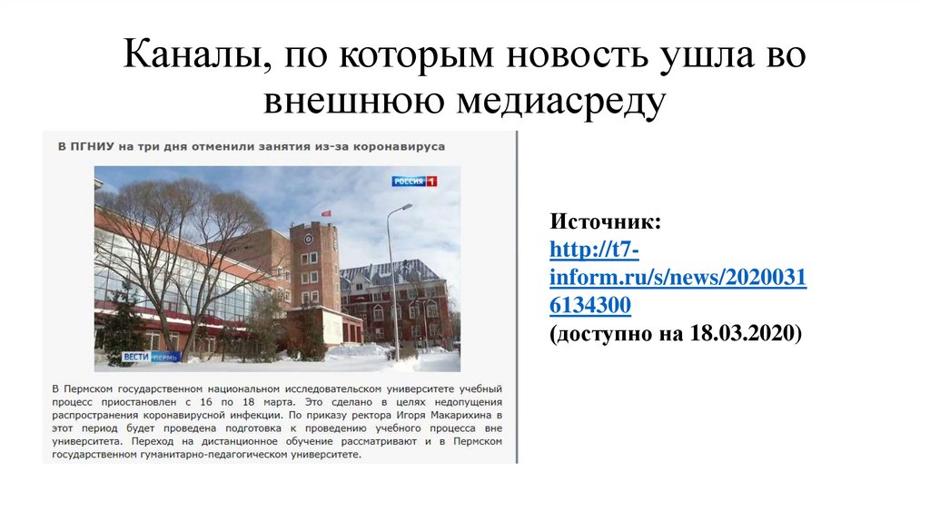 Каналы, по которым новость ушла во внешнюю медиасреду