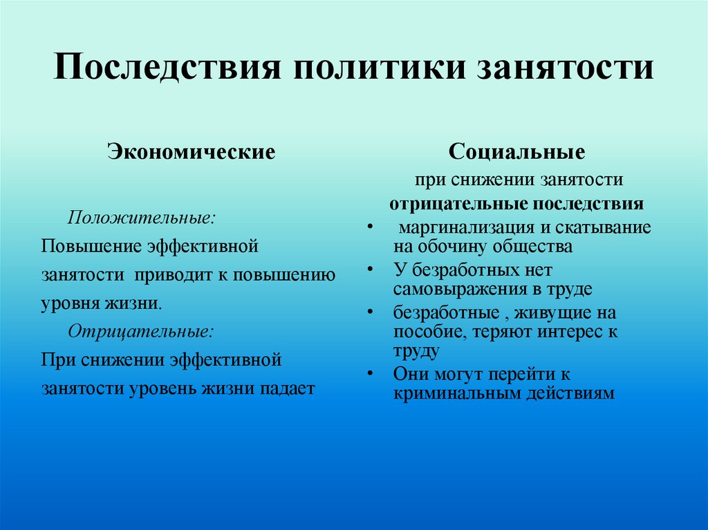 Последствия политики занятости