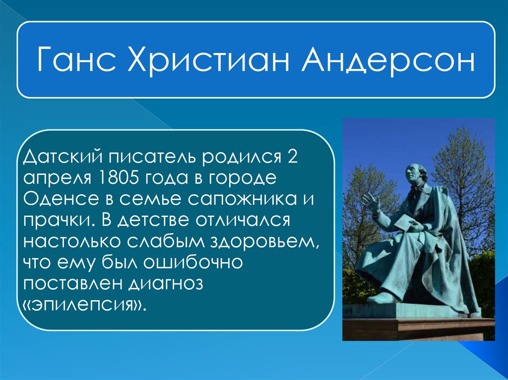 Ганс христиан андерсен биография для детей 2 класс презентация