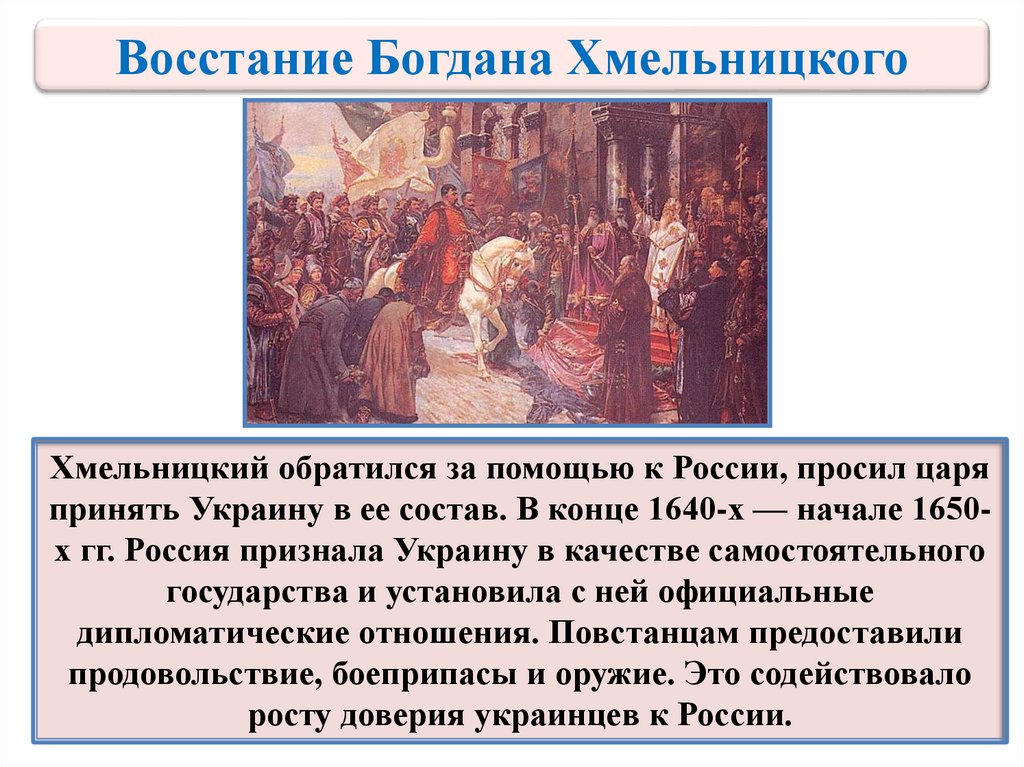 Присоединение украины в состав россии. 1648 1654 Восстание Хмельницкого.