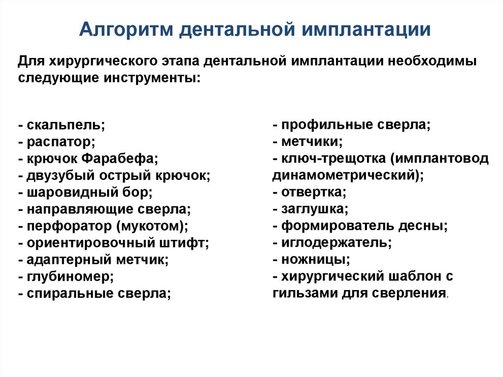 Хирургический инструментарий и медикаментозное сопровождение дентальной имплантации презентация