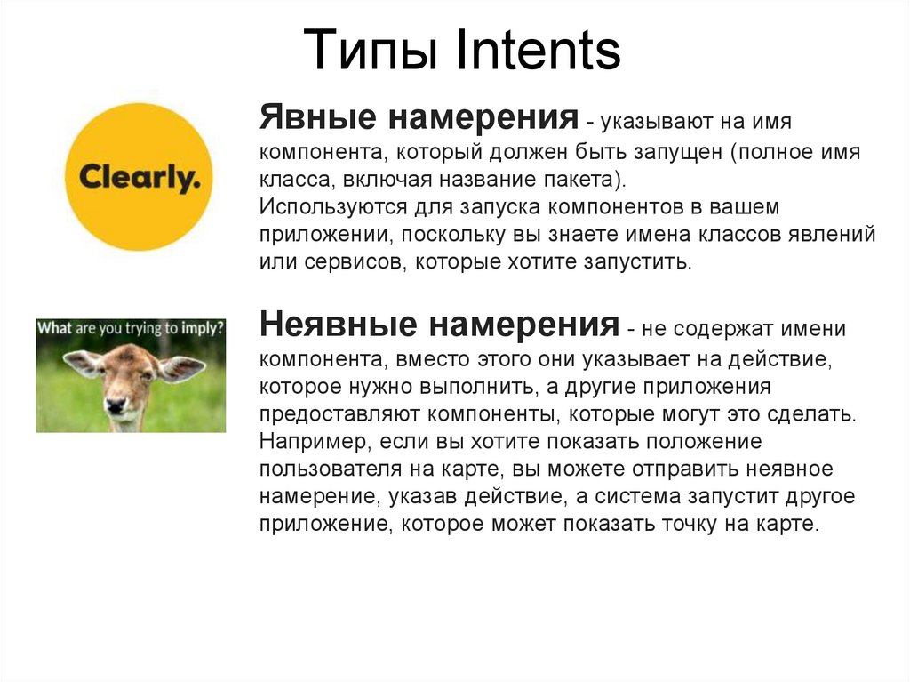 На что указывает намерение. Объект Intent. Явный Интент виды. Интент анализ виды.