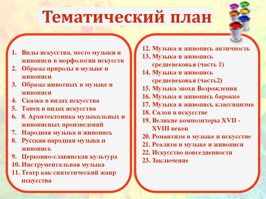 Тематический план