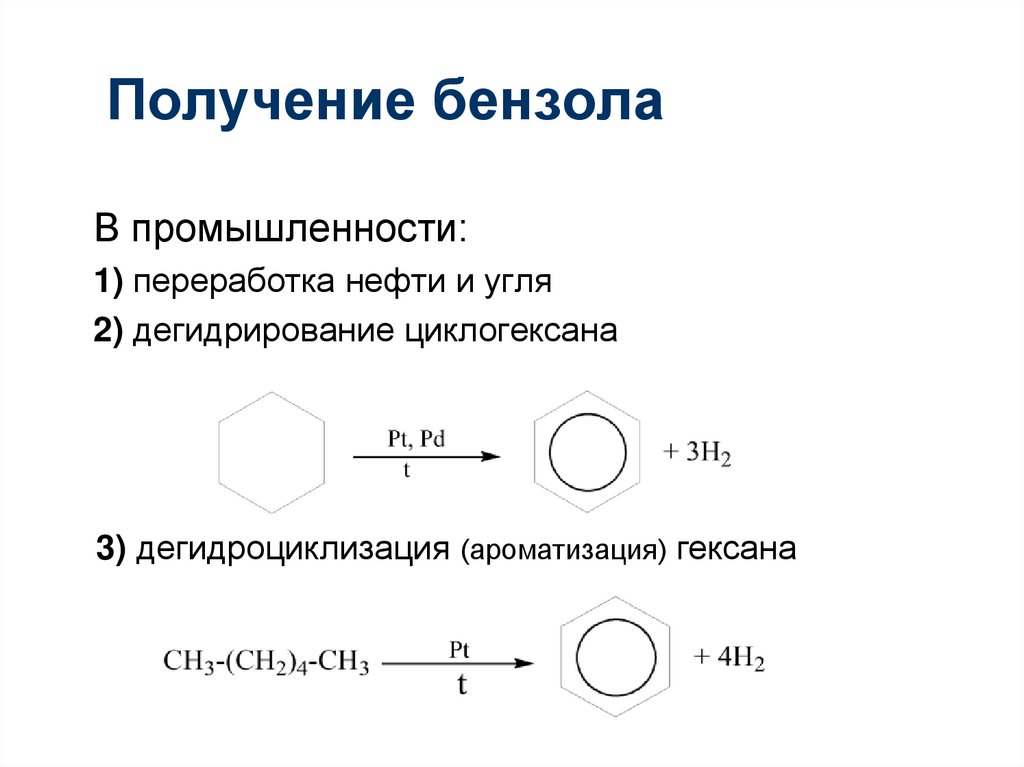 Уравнение реакции получения бензола
