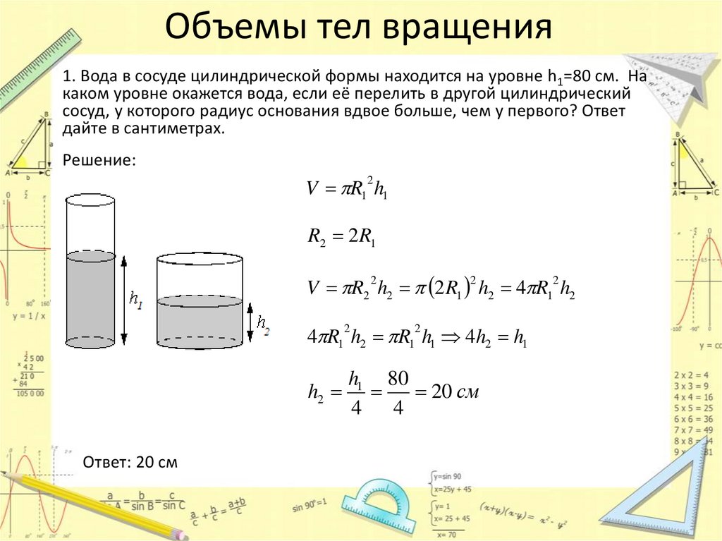 Контрольная работа по теме объемы тел вращения