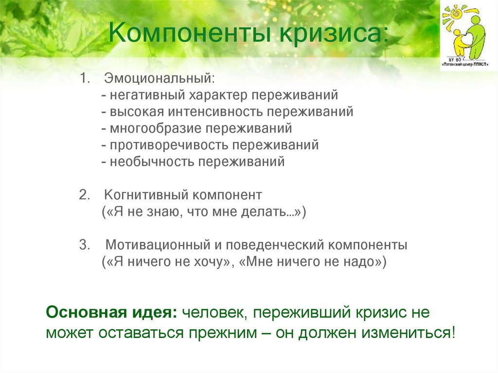 Высокая интенсивность. Компоненты кризисного состояния. Эмоциональный компонент кризисного состояния. Кризис компонентов. Сколько компонентов кризисного состояния можно выделить?.