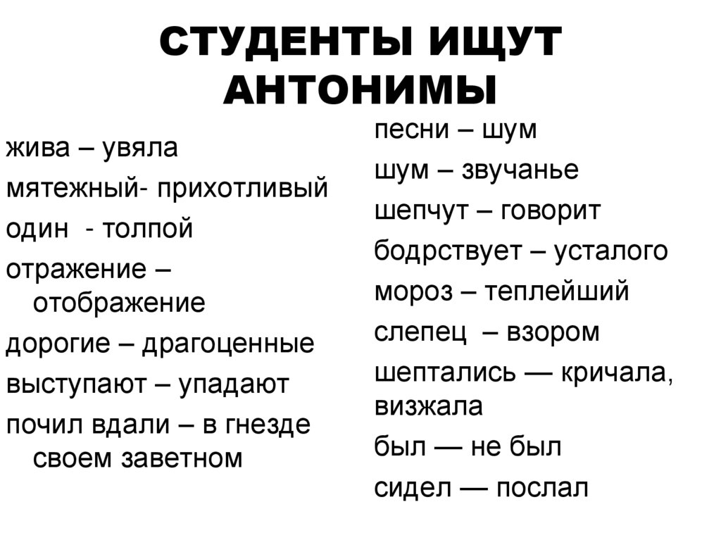 Антонимы слова одной части речи