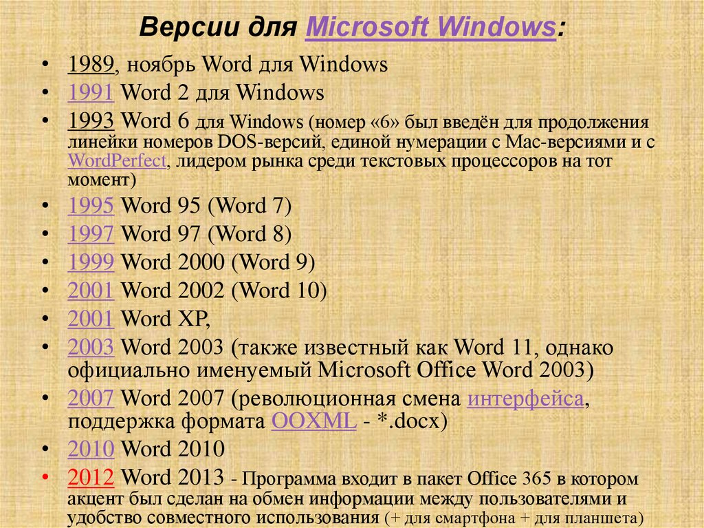 Версии для Microsoft Windows: