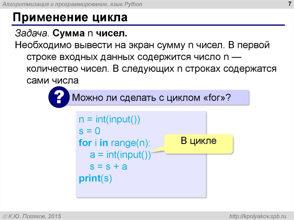 Применение цикла