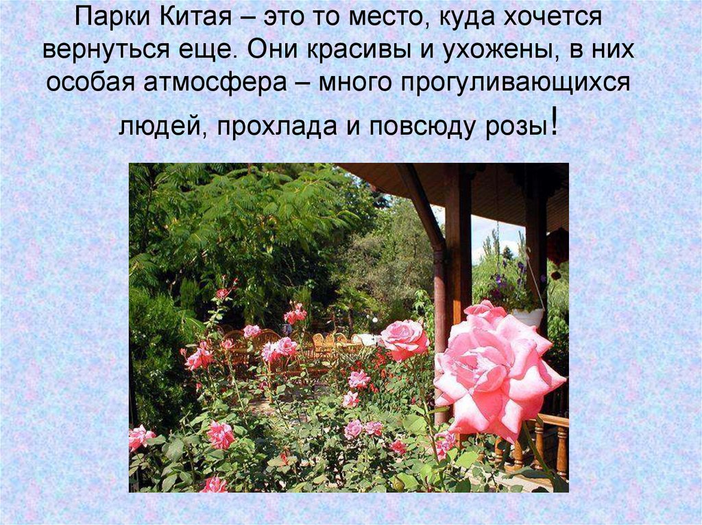 Парки Китая – это то место, куда хочется вернуться еще. Они красивы и ухожены, в них особая атмосфера – много прогуливающихся