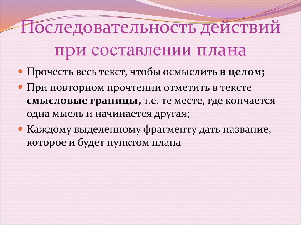 Алгоритм действий при составлении плана к любому тексту