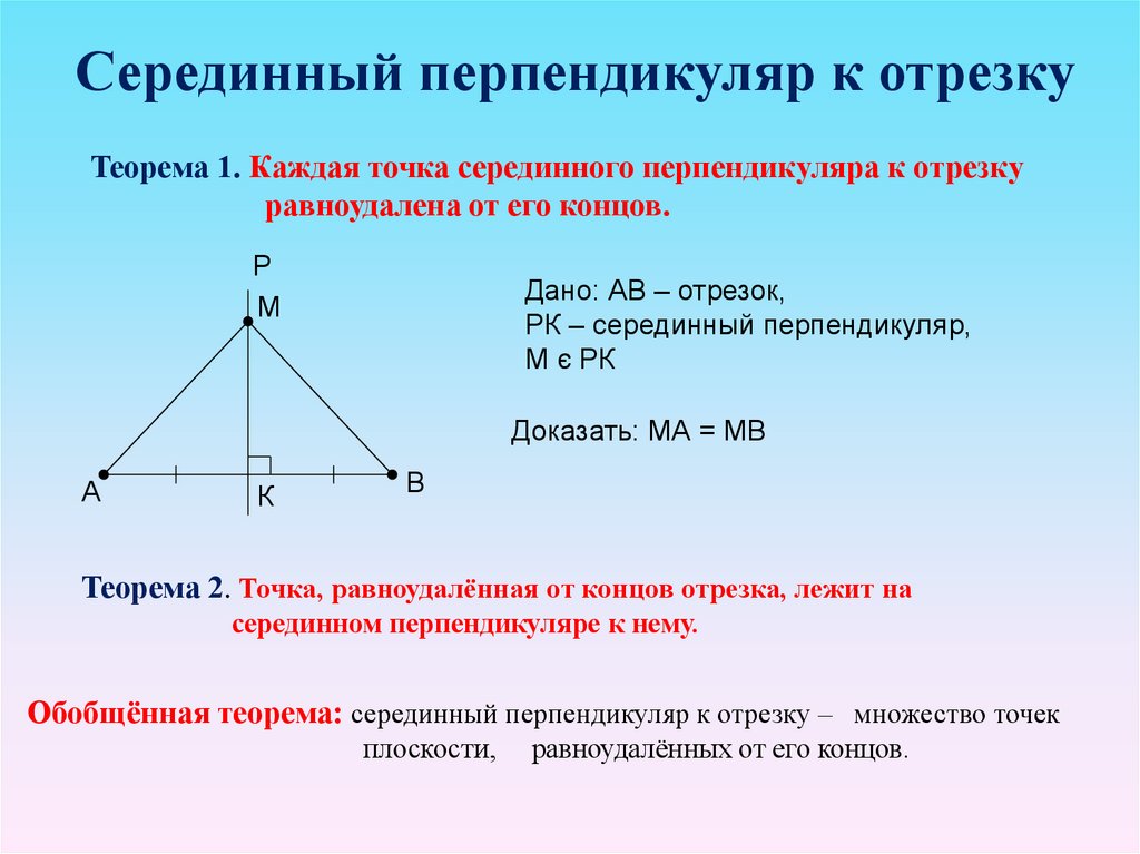 Какая прямая называется серединным перпендикуляром. Серединный перпендикуляр к отрезку. Теорема о серединном перпендикуляре доказательство. Св ва серединного перпендикуляра к отрезку. Серединный перпендикуляр к отрезкe.
