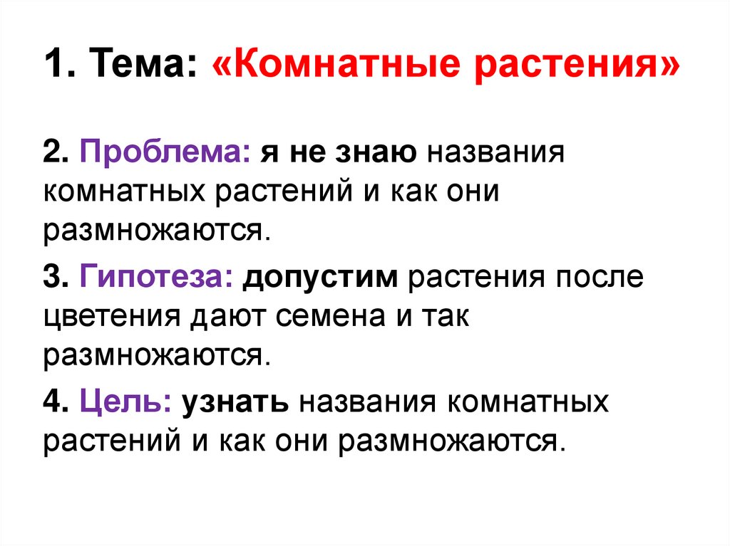 1. Тема: «Комнатные растения»