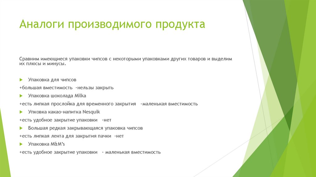 Аналоги производимого продукта