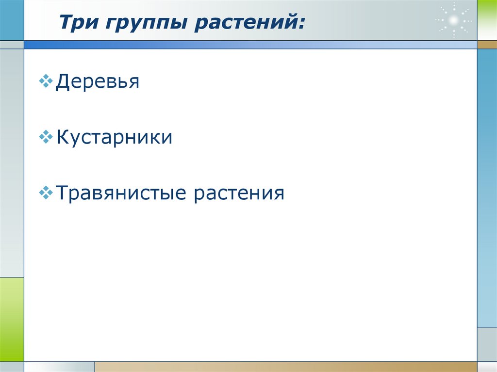 Три группы растений