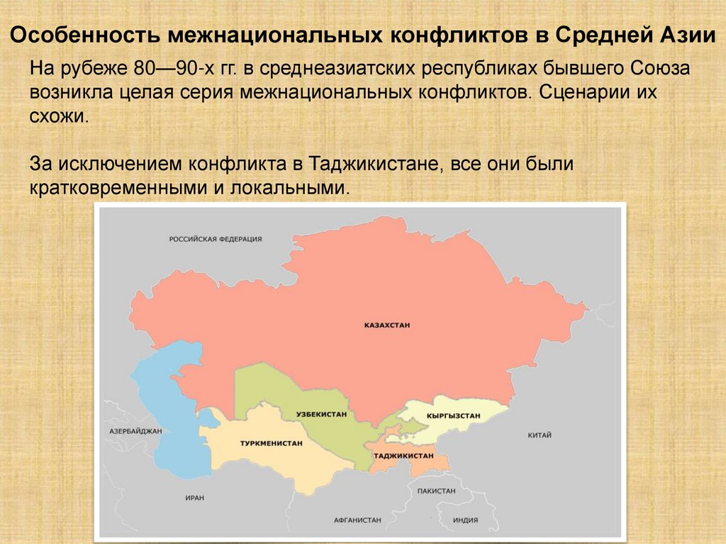 Особенность межнациональных конфликтов в Средней Азии