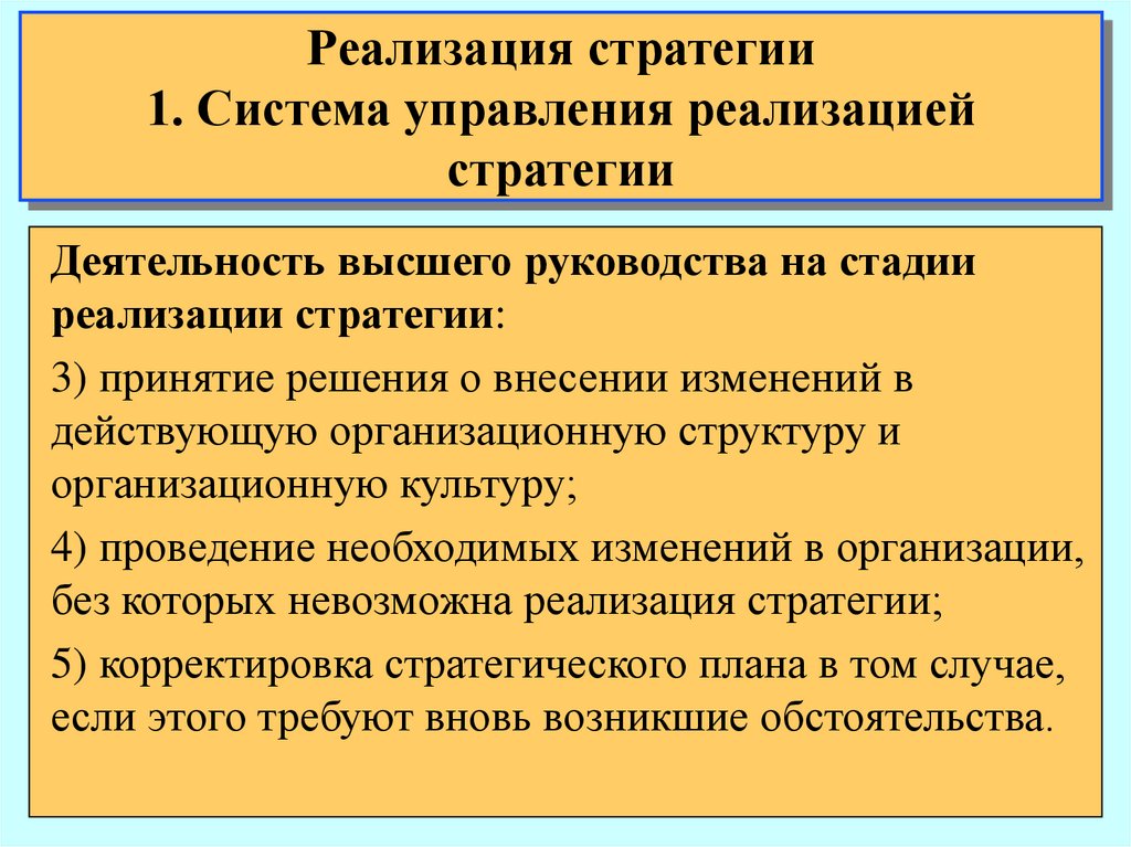 Осуществление управления. Реализация стратегии.