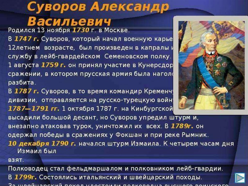 Проект про суворова 8 класс история