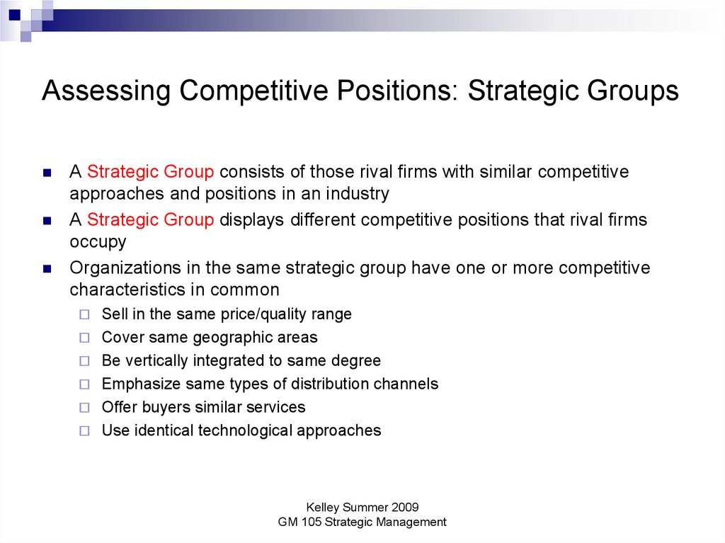 Assessing Competitive Positions: Strategic Groups