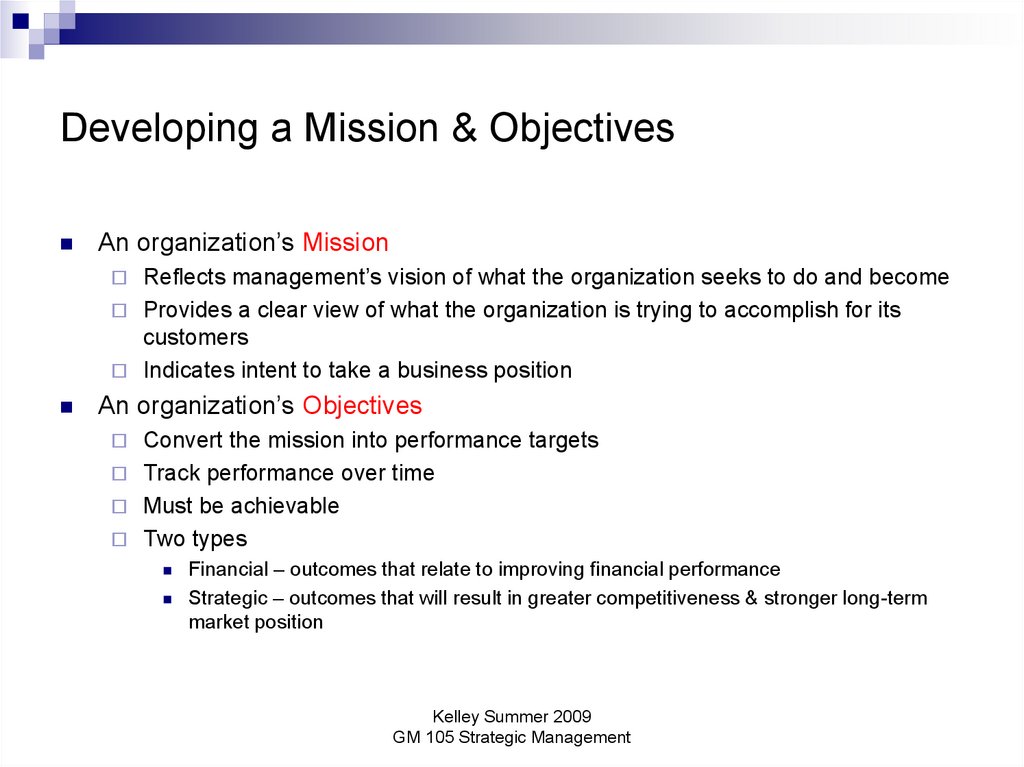 Developing a Mission & Objectives