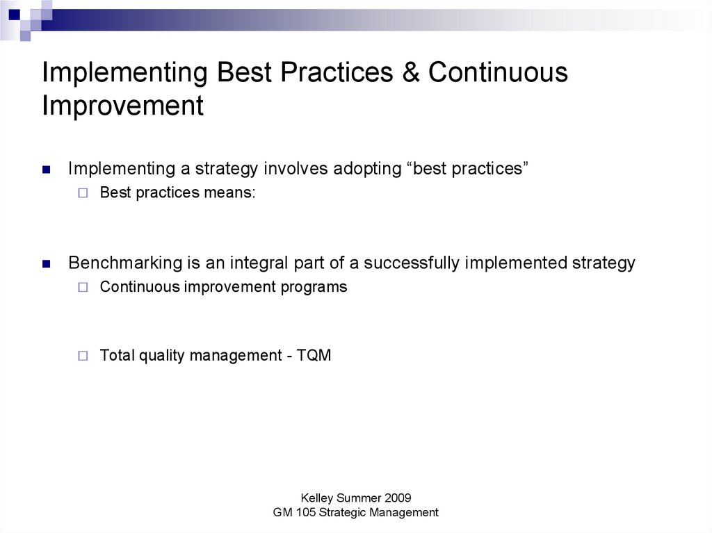 Implementing Best Practices & Continuous Improvement