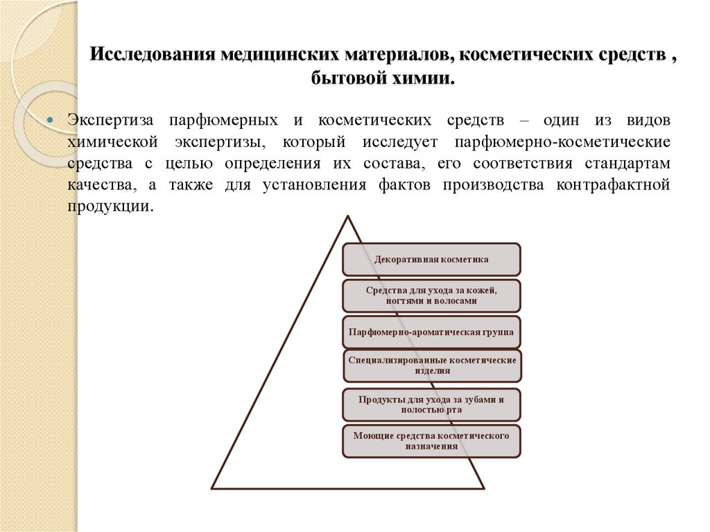 Исследования медицинских материалов, косметических средств , бытовой химии.