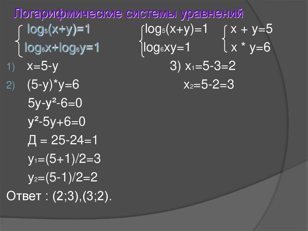 X 6 log 2 x y. Log 1/2 x. Решите уравнение log 6 (x+1)=1. Log5(х+6)=2. Log5x>1.