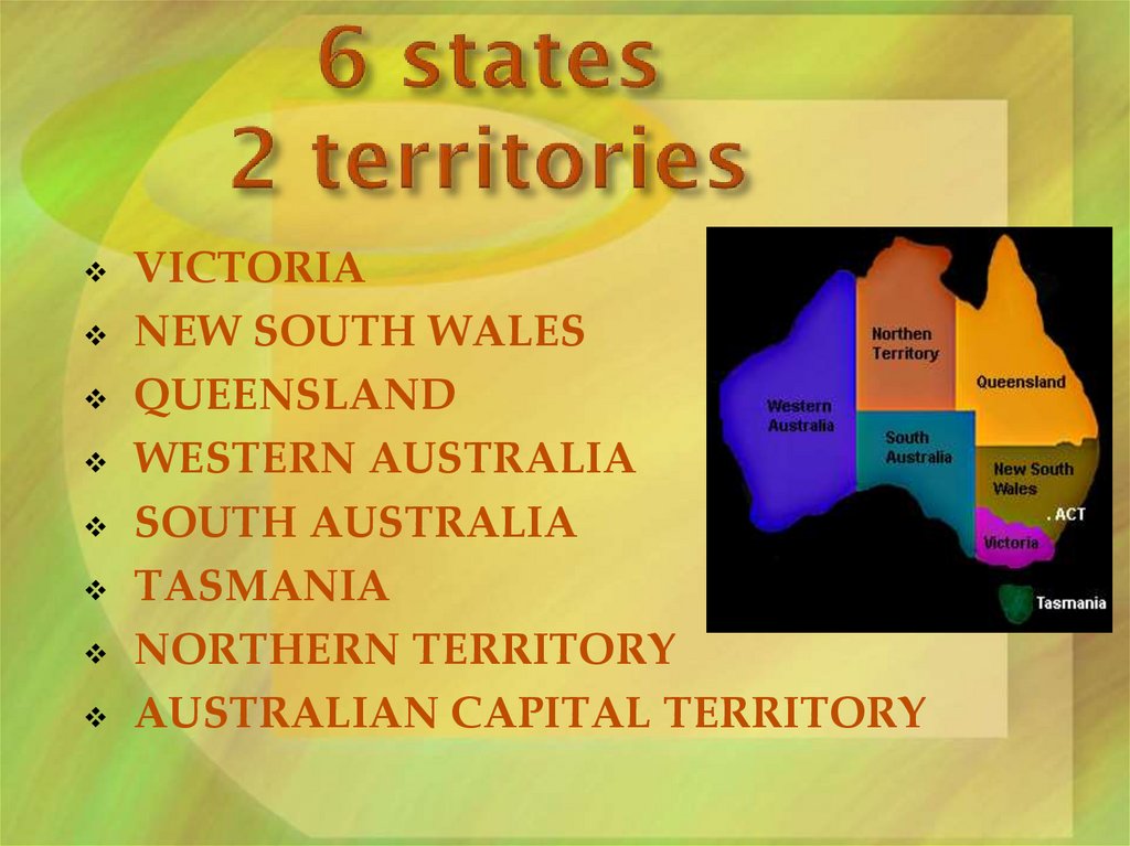 6 states 2 territories