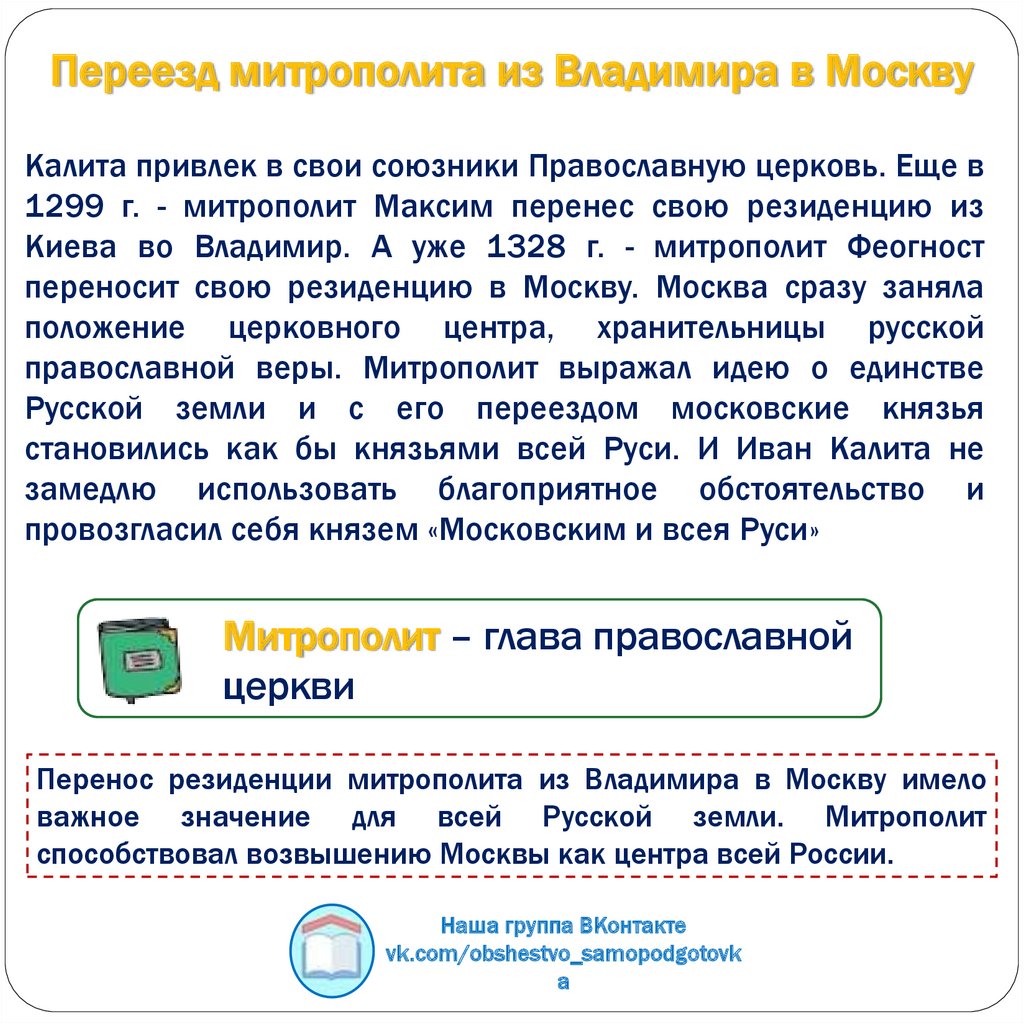 Переезд митрополита из Владимира в Москву