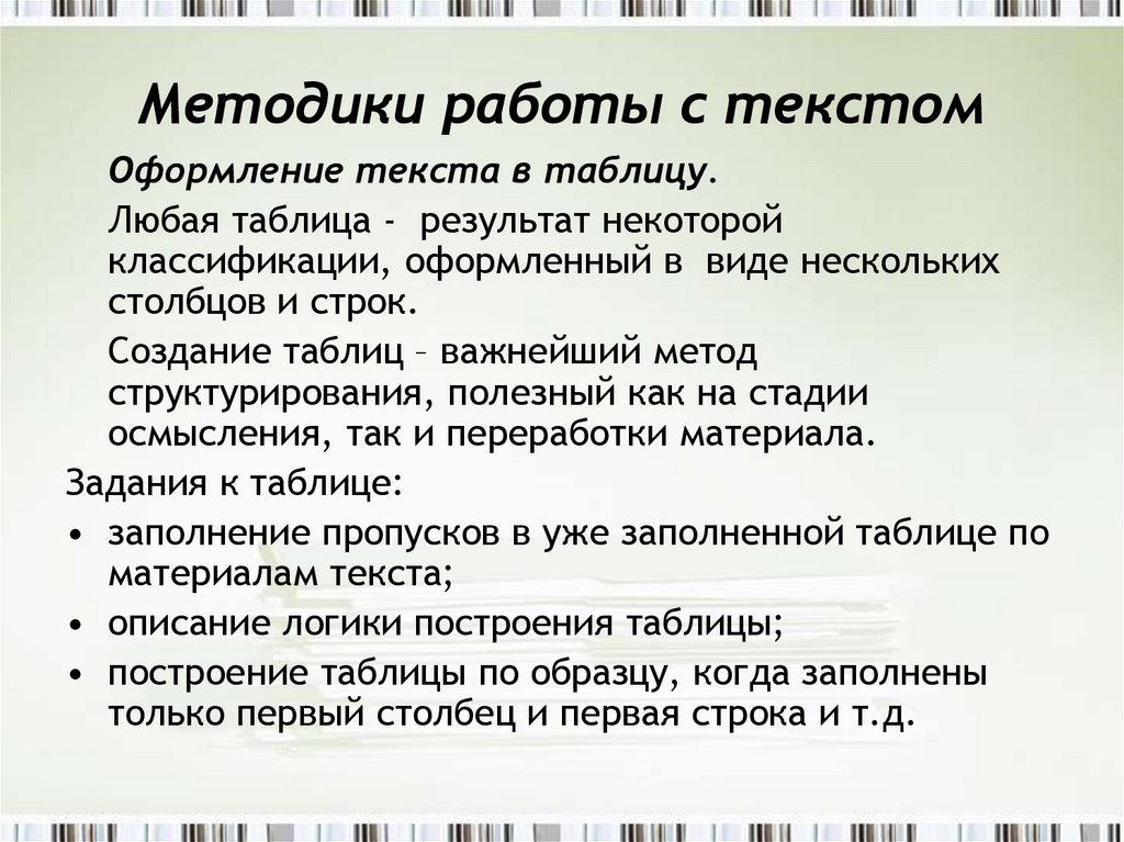 Методы работы с источником информации презентация