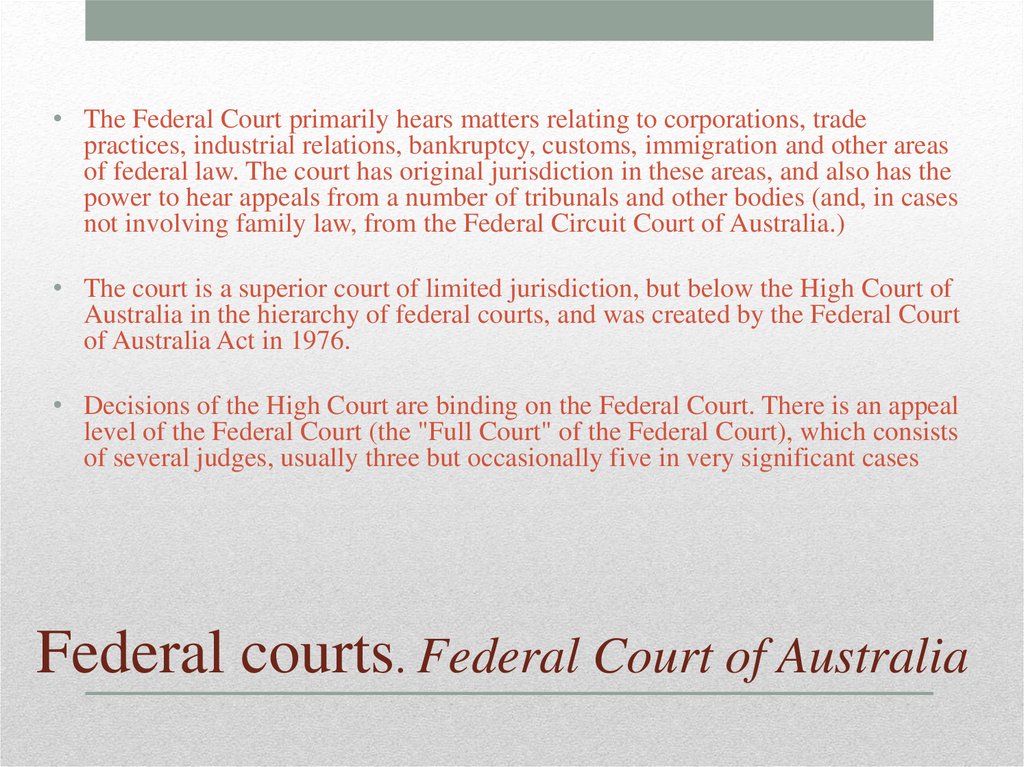 Federal courts. Federal Court of Australia