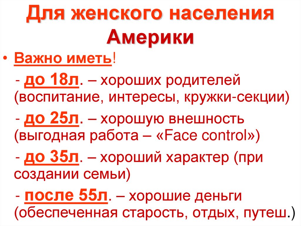 Для женского населения Америки